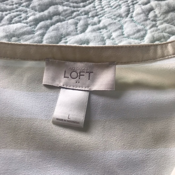 LOFT Tan & White Striped Blouse. - Picture 4 of 5